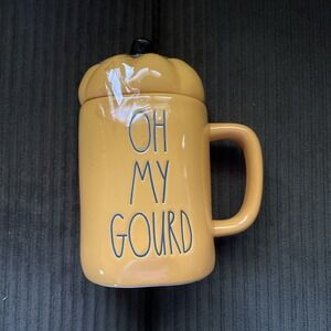Rae Dunn by Magenta OH MY GOURD Coffee Mug Fall Autumn with Pumpkin Lid - 20 oz